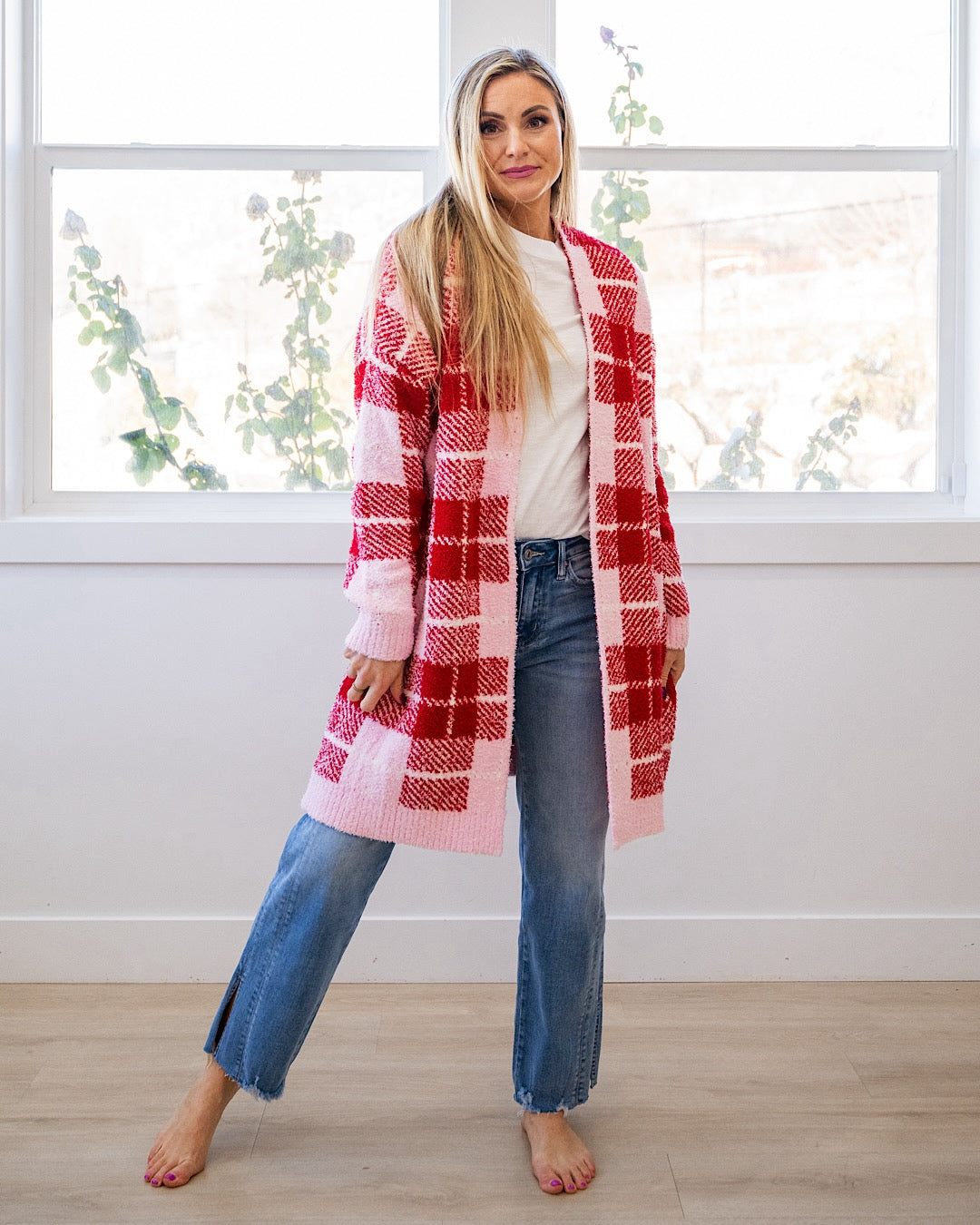 NEW! Valentine's Day Cloud Open Cardigan - Plaid Blakeley