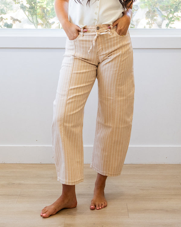 Lovervet Della Striped Barrel Jeans - Sand Lovervet