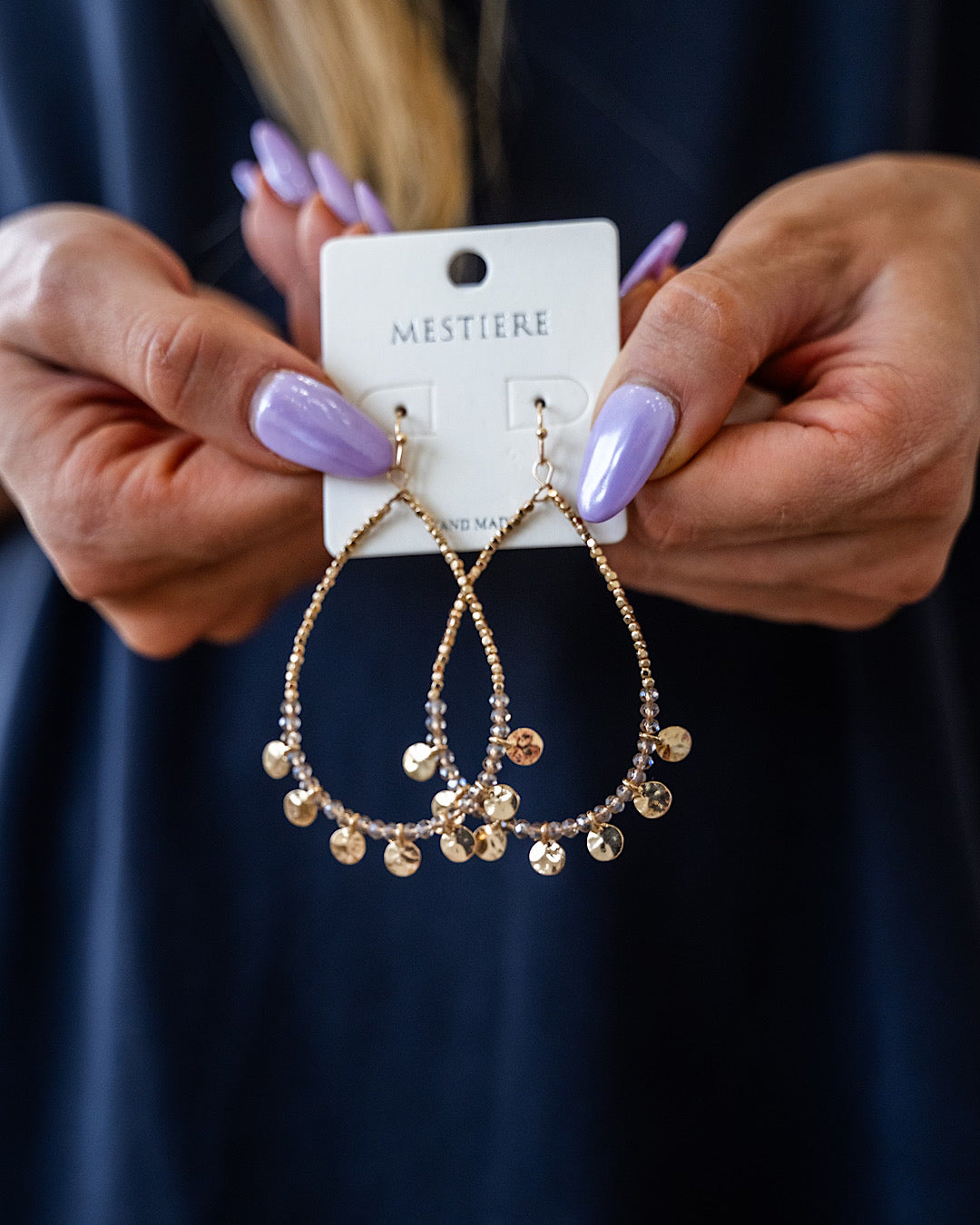 Gold and Champagne Beaded Teardrop Earrings Crystals Trading Inc.