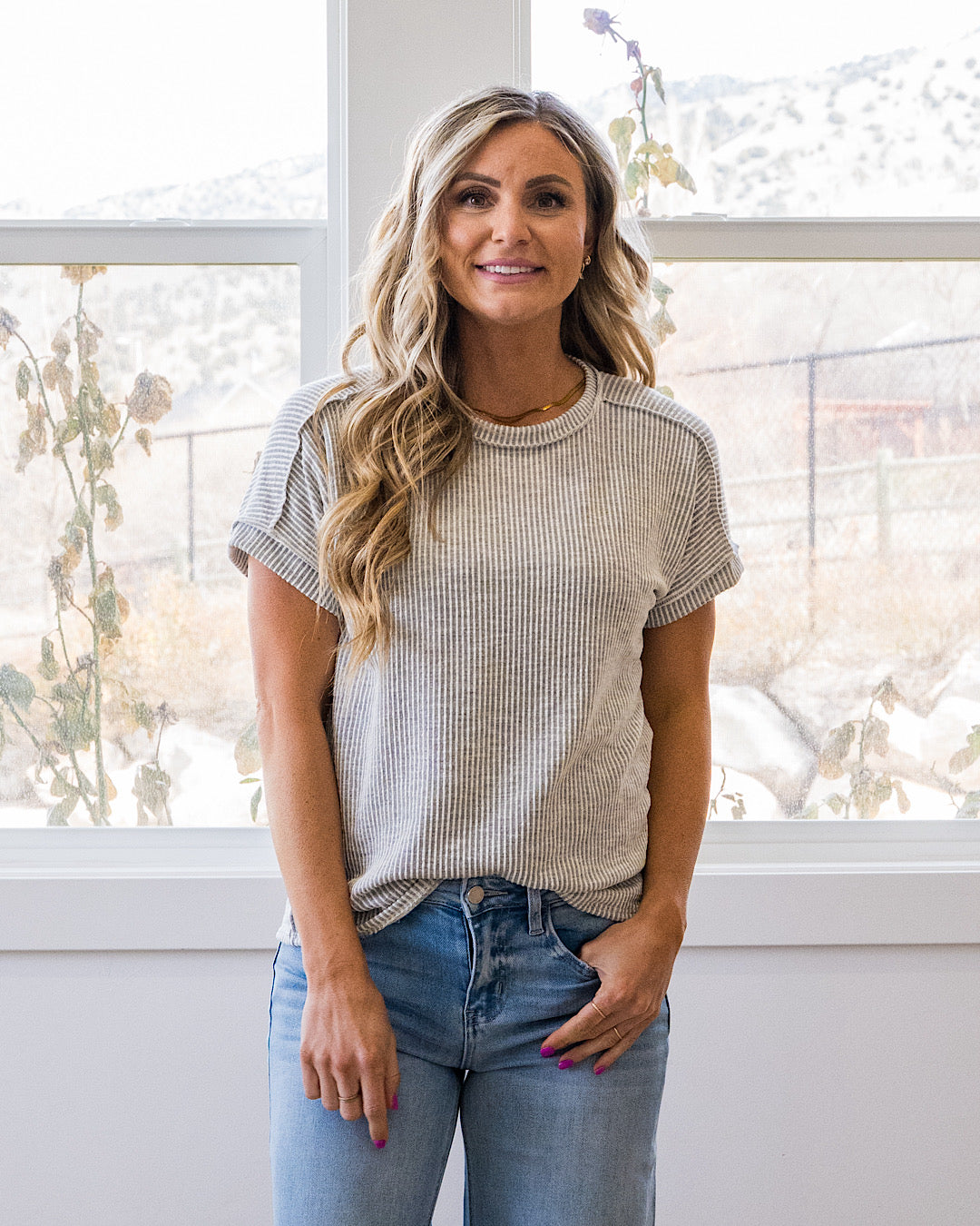 NEW! Gabby Contrast Corded Top - Gray