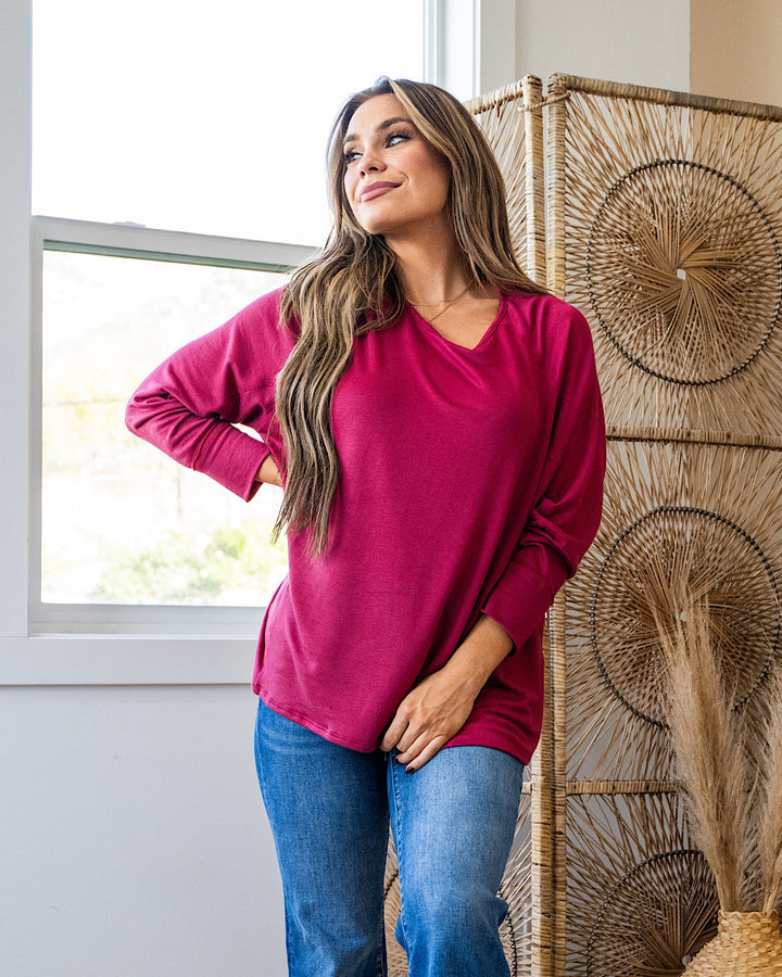 DOORBUSTER! Long Sleeve Swing Top - Marsala Sew In Love