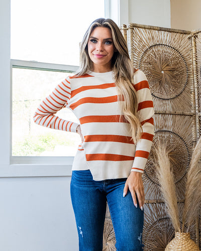 Kimberly Contrast Stripe Knit Top - Rust & Oatmeal  Bibi   