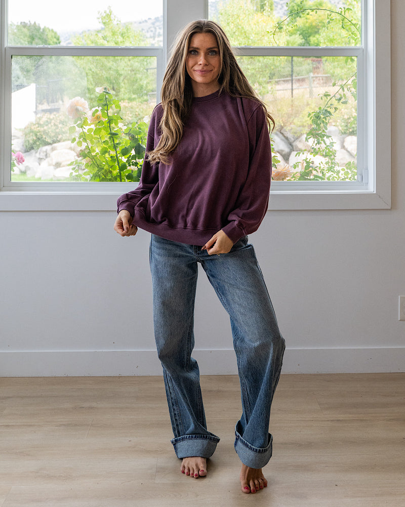 NEW! The Essential Drop Shoulder Sweatshirt - Dark Cherry Double Zero