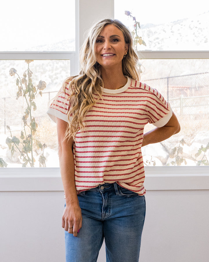 NEW! Devri Textured Striped Top - Mauve