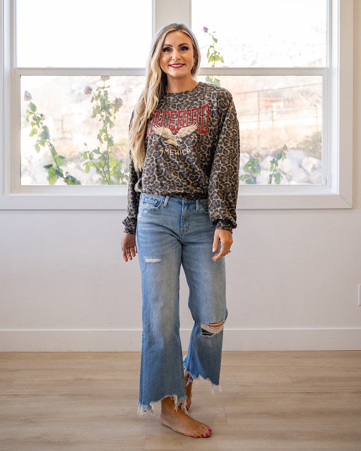 NEW! Free Bird America 1977 Leopard Long Sleeve Top