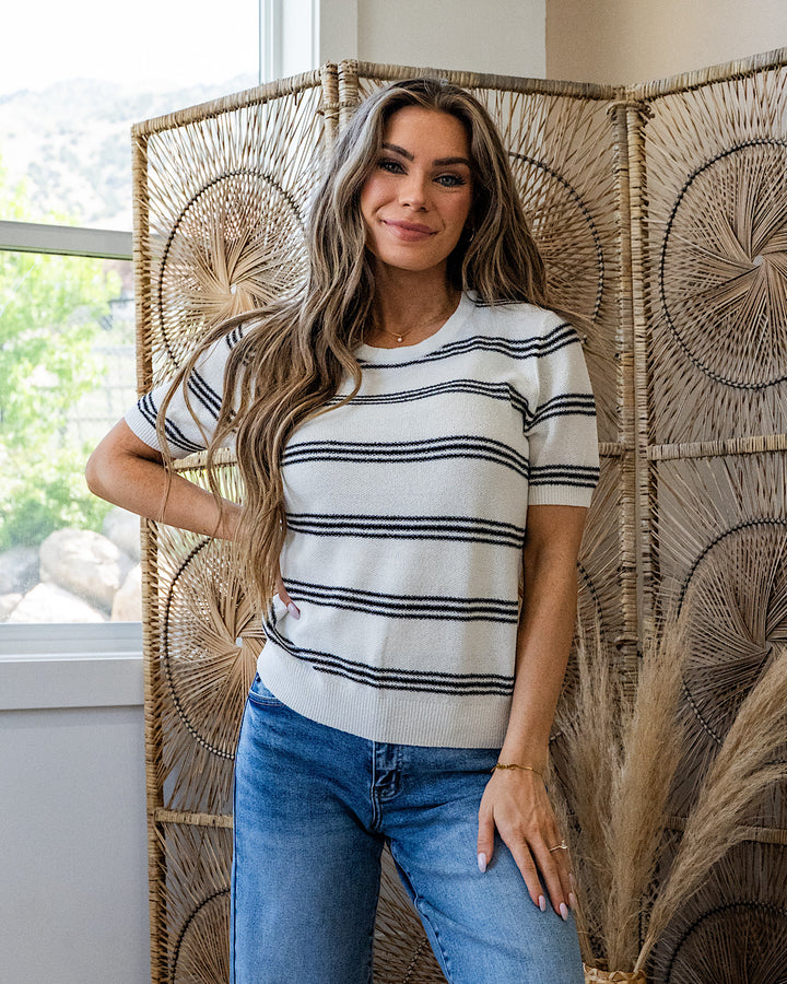 Chelsea Triple Stripe Short Sleeve Sweater - Color Options Available! Be Cool Black
