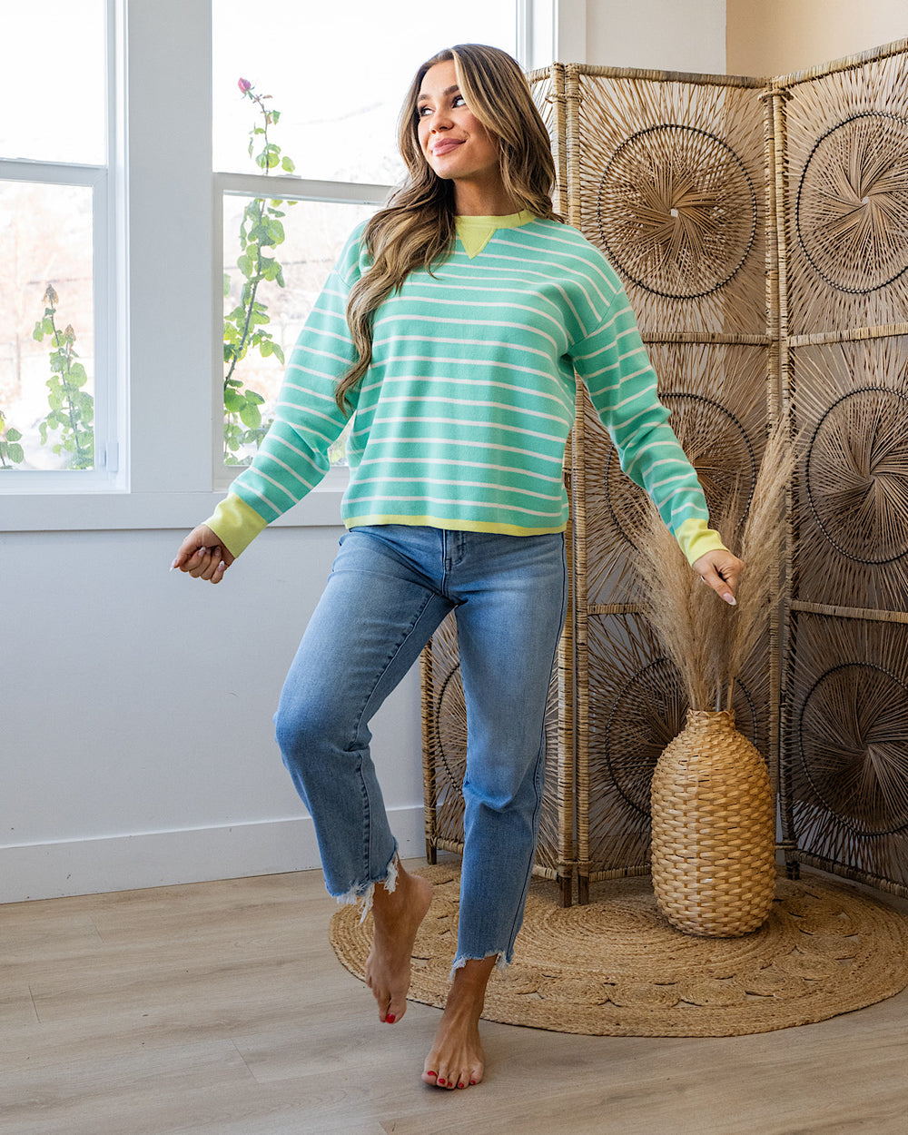 Charlotte Contrast Striped Sweater - Mint Staccato