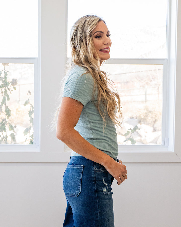 NEW! Breckin Ribbed Top - Seafoam
