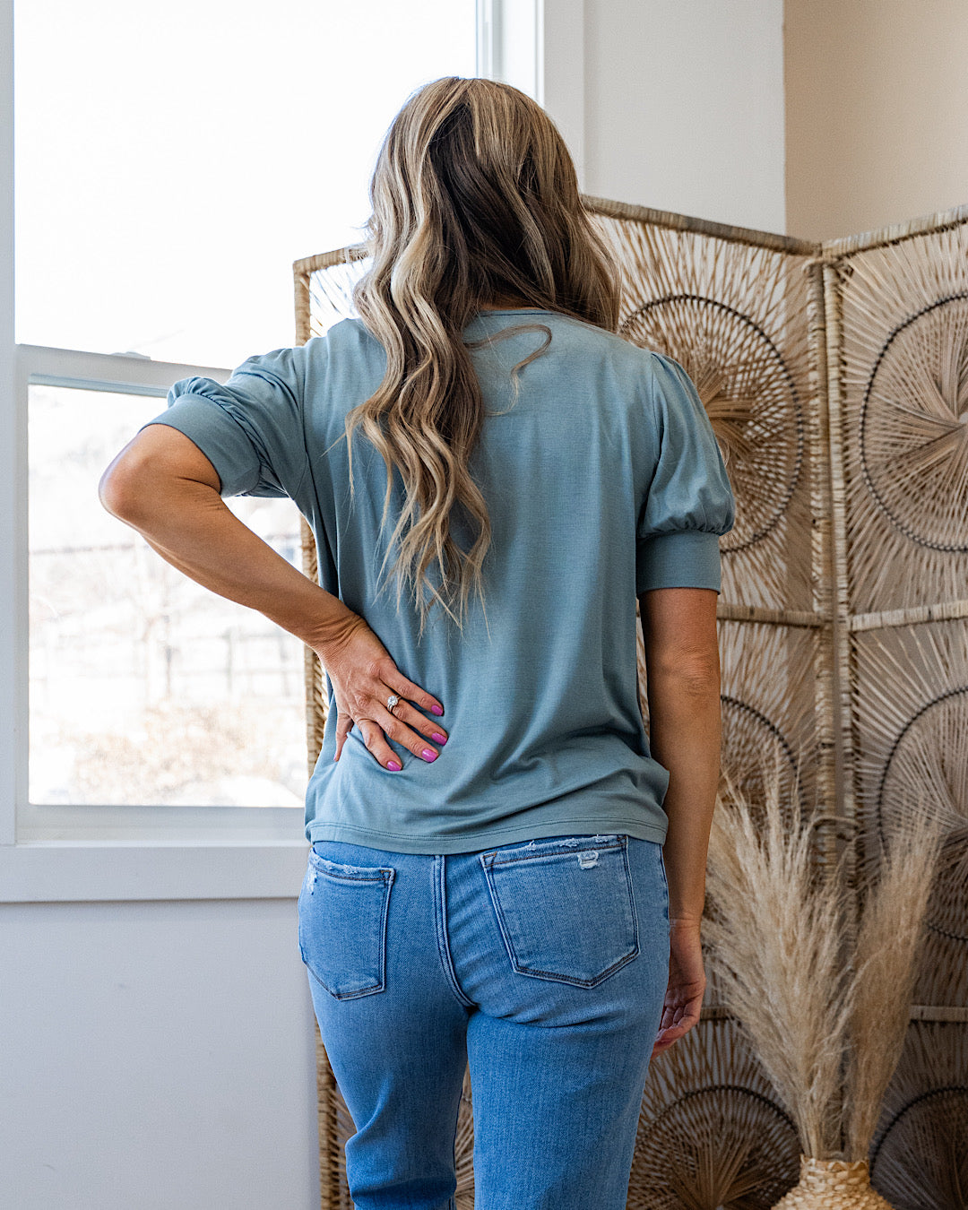 Cassie Puff Sleeve Top - Dusty Teal SALE Staccato