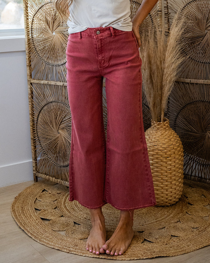 Mae Wide Leg Cropped Jeans - Color Options Available! Zenana Cabernet