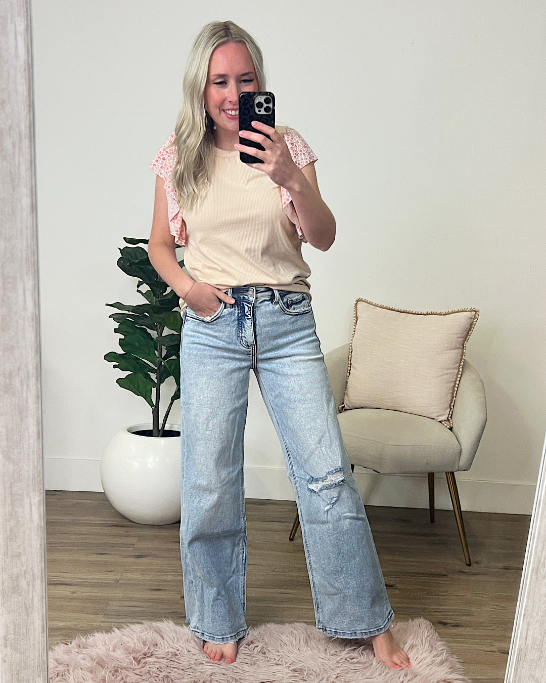 Lovervet Claire Acid Wash Control Top Wide Leg Jeans  Vervet   