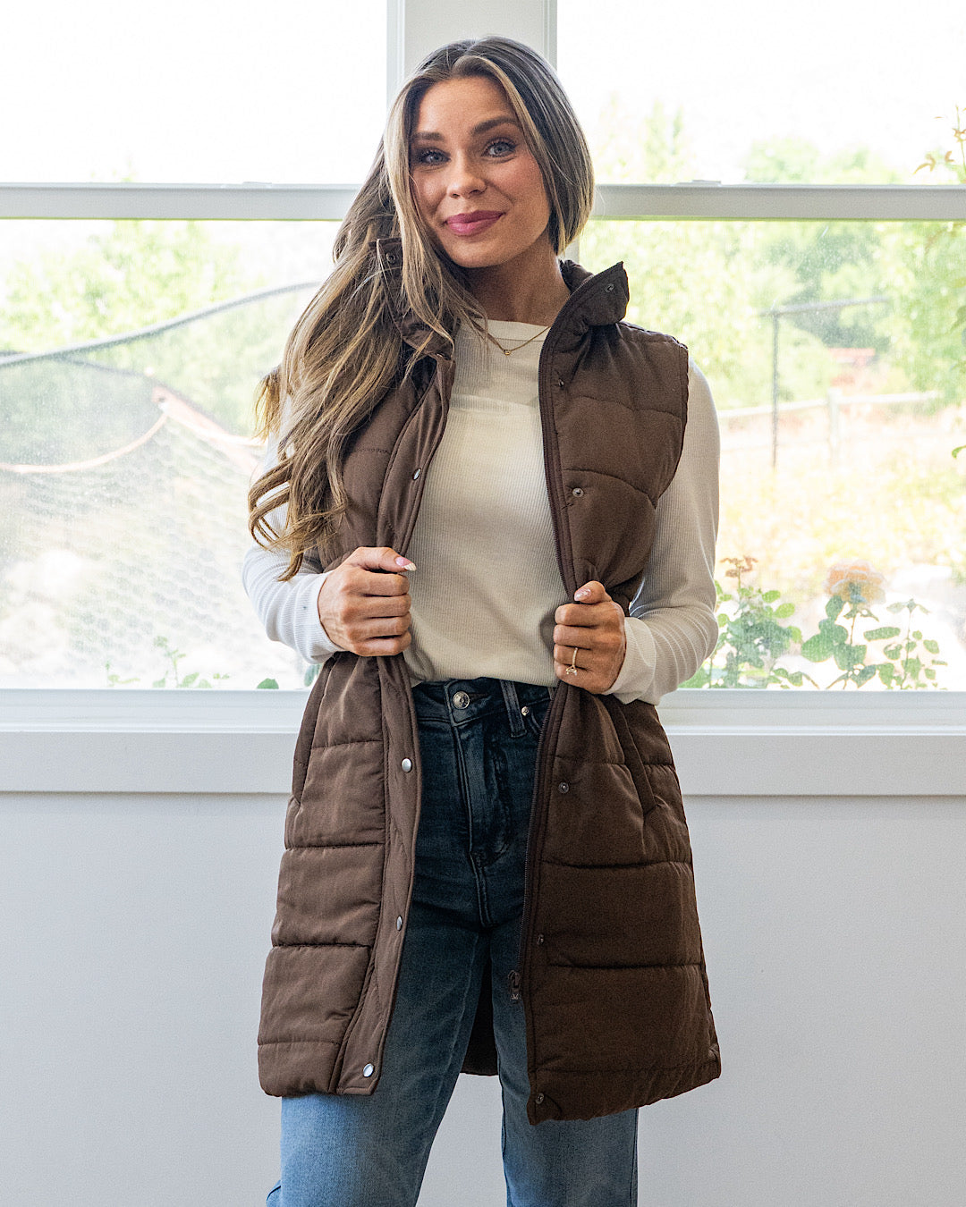 NEW! Harlow Long Vest - Brown Michelle Mae