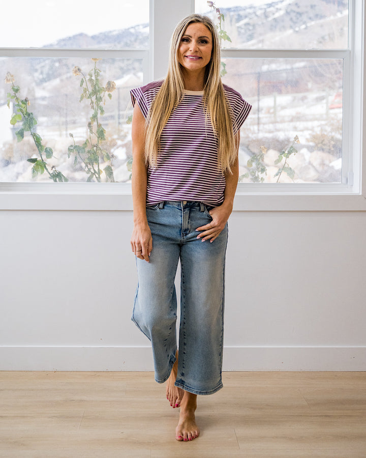 NEW! Noelle Striped Ribbed Top - Ivory & Plum