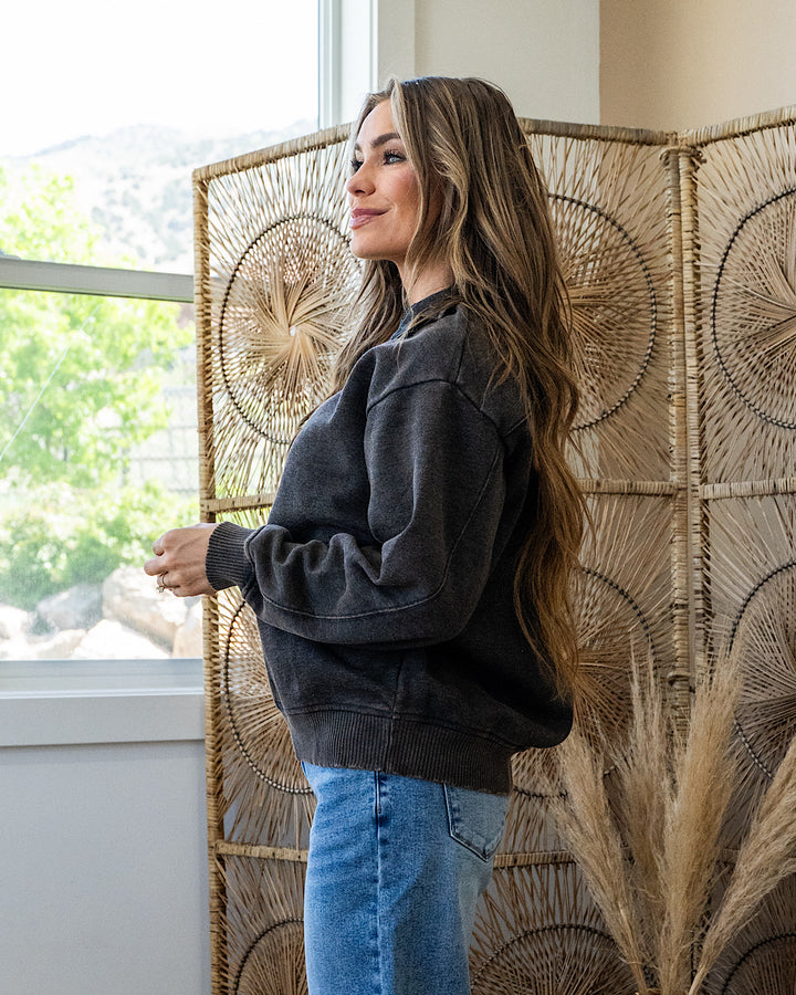 The Crush Fleece Half Zip Pullover - Ash Black Zenana