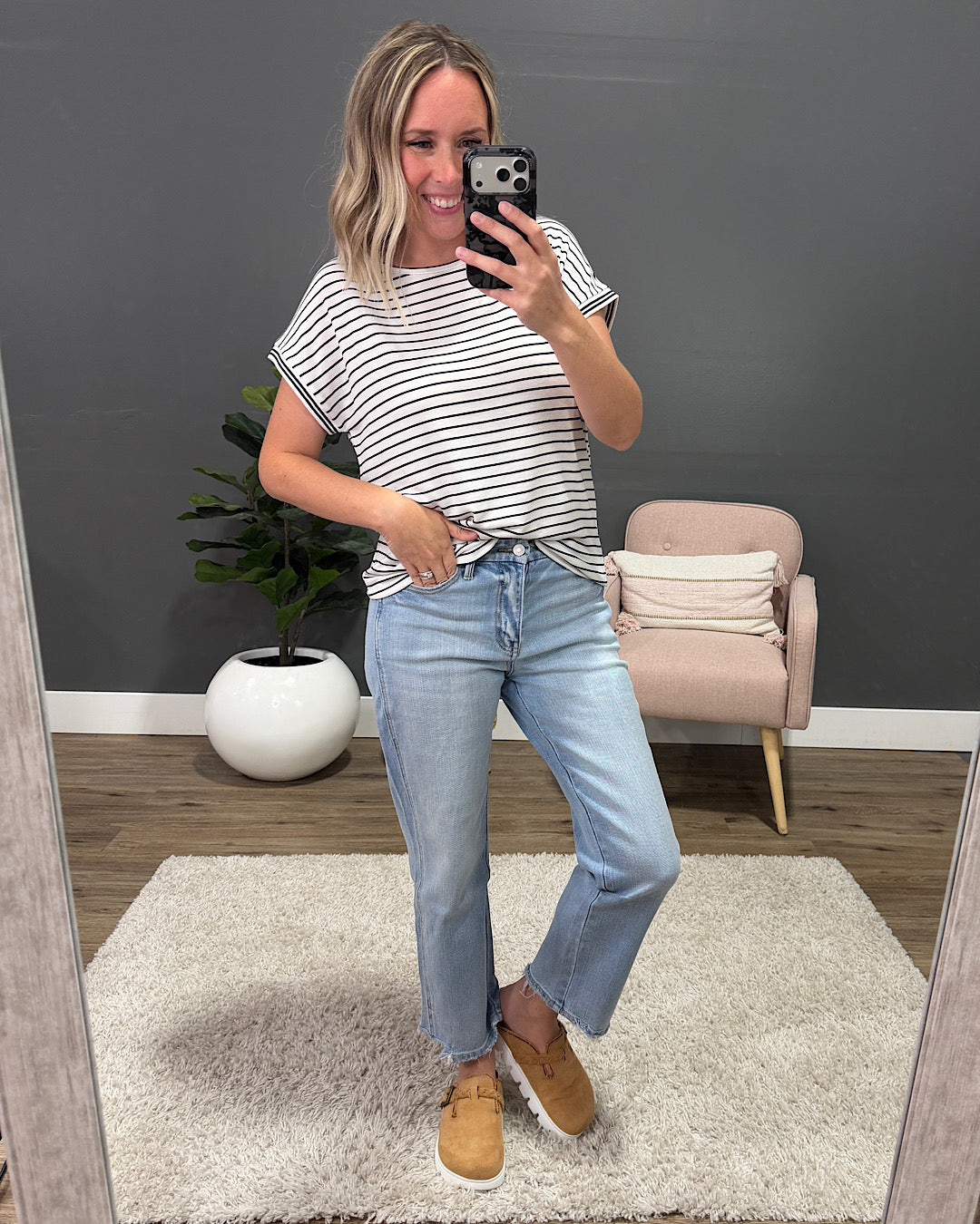 NEW! Claire Striped Drop Shoulder Top - Ivory & Black Staccato