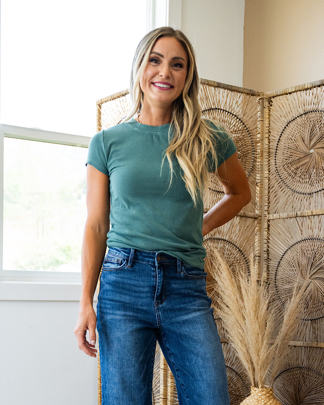 Cassidy Short Sleeve Ribbed Top - Color Options Available! Be Cool Pine