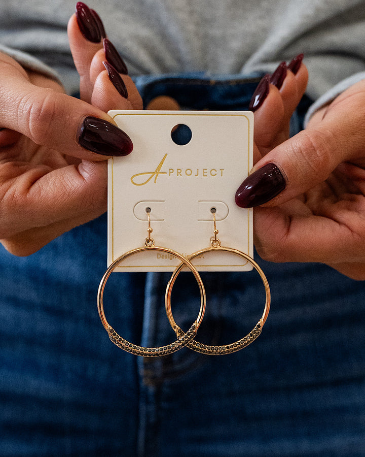 NEW! Hematite Crystal Circle Drop Earrings - Gold