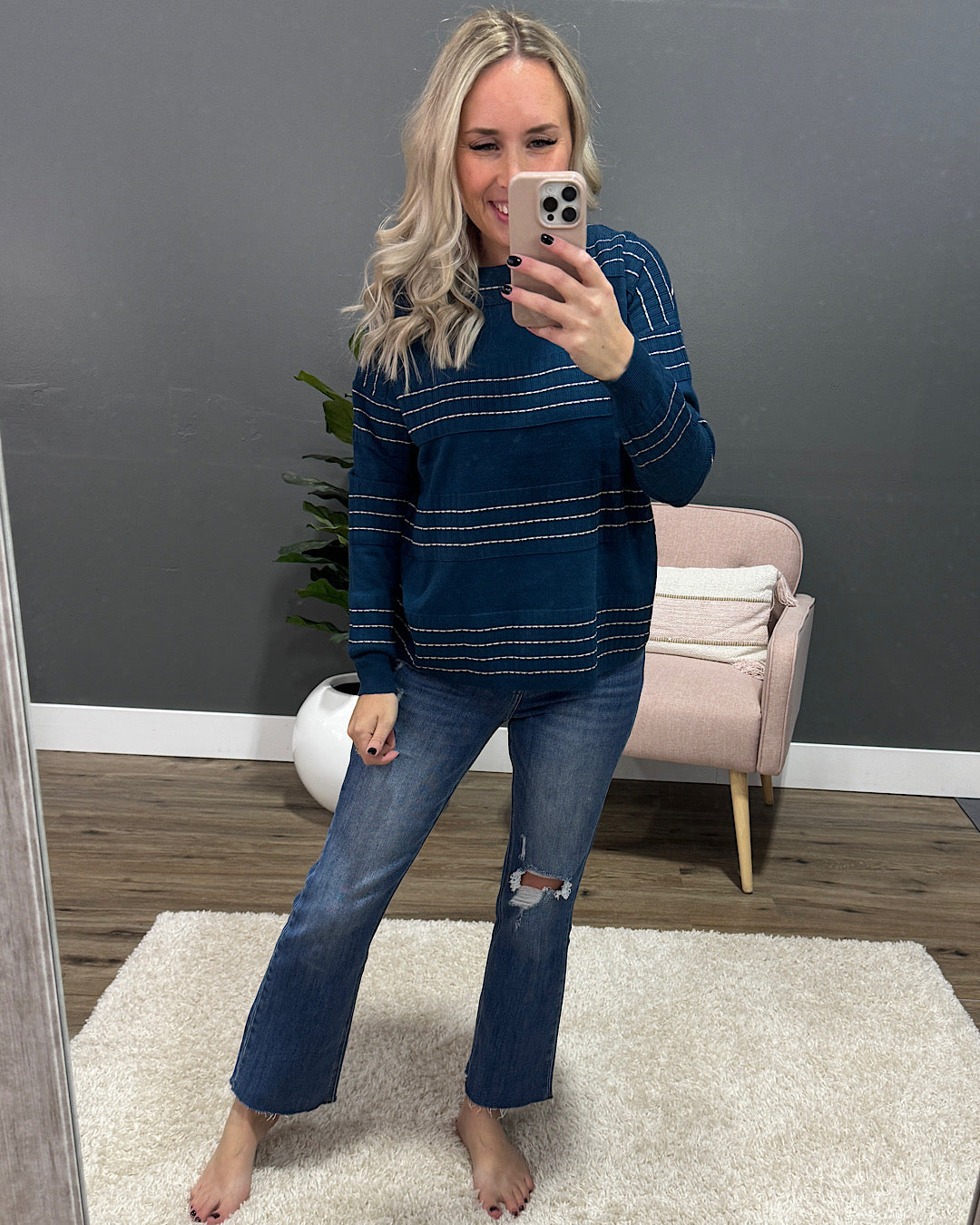 NEW! Shelly Stitch Striped Sweater - Dark Teal  Staccato   