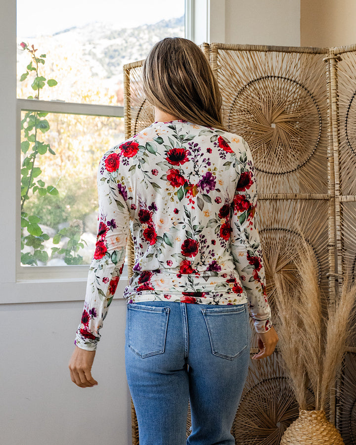 NEW! Blair Long Sleeve Top - Burgundy Bloom Michelle Mae