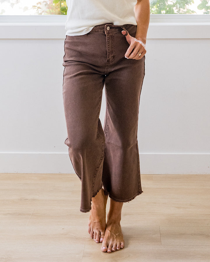 NEW! Mae Wide Leg Cropped Jeans - Brown Zenana