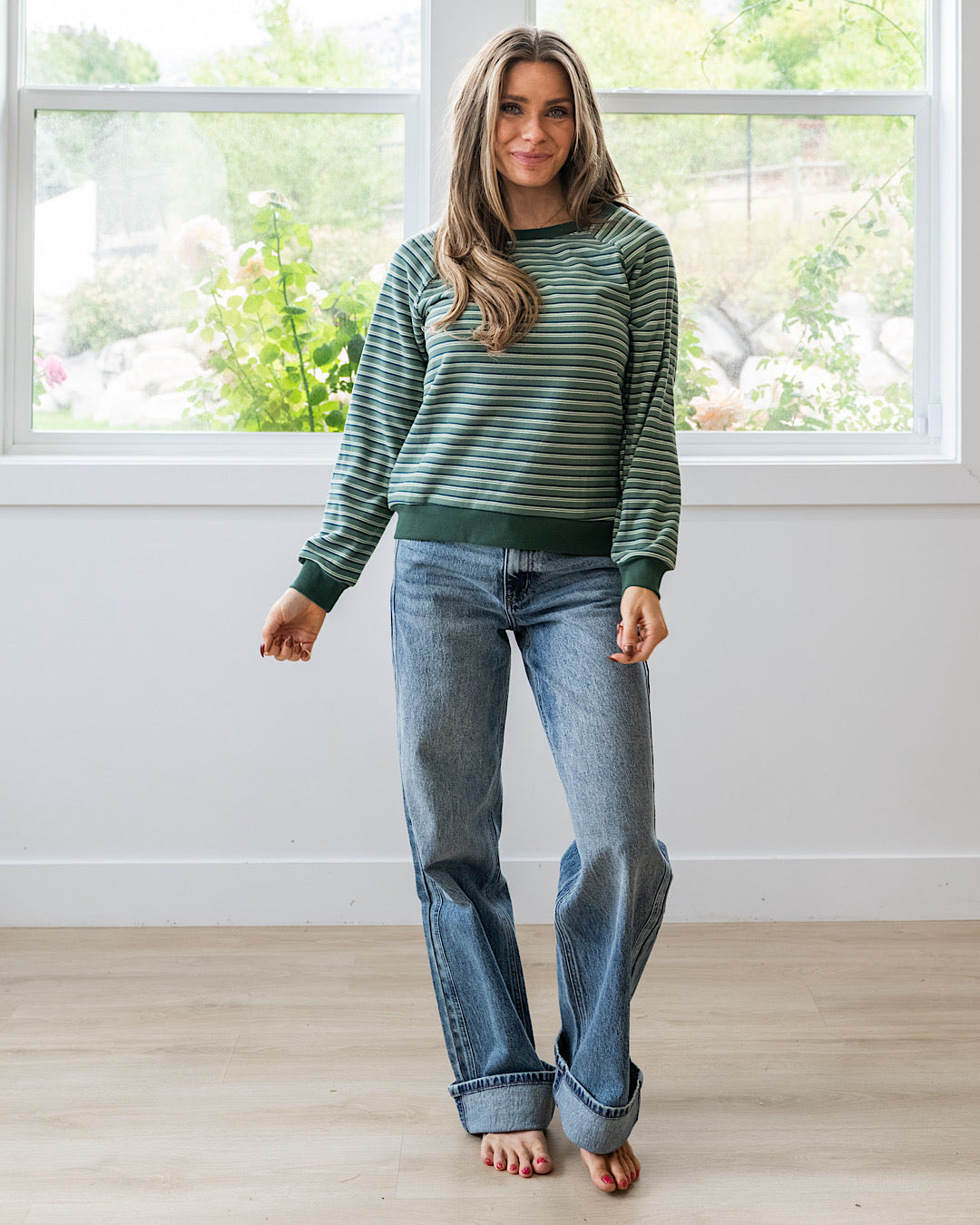NEW! Jada Micro Brushed Striped Top - Olive