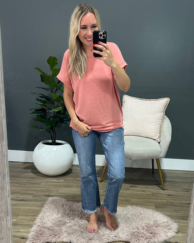 Melissa Roll Sleeve Top - Coral  Staccato   