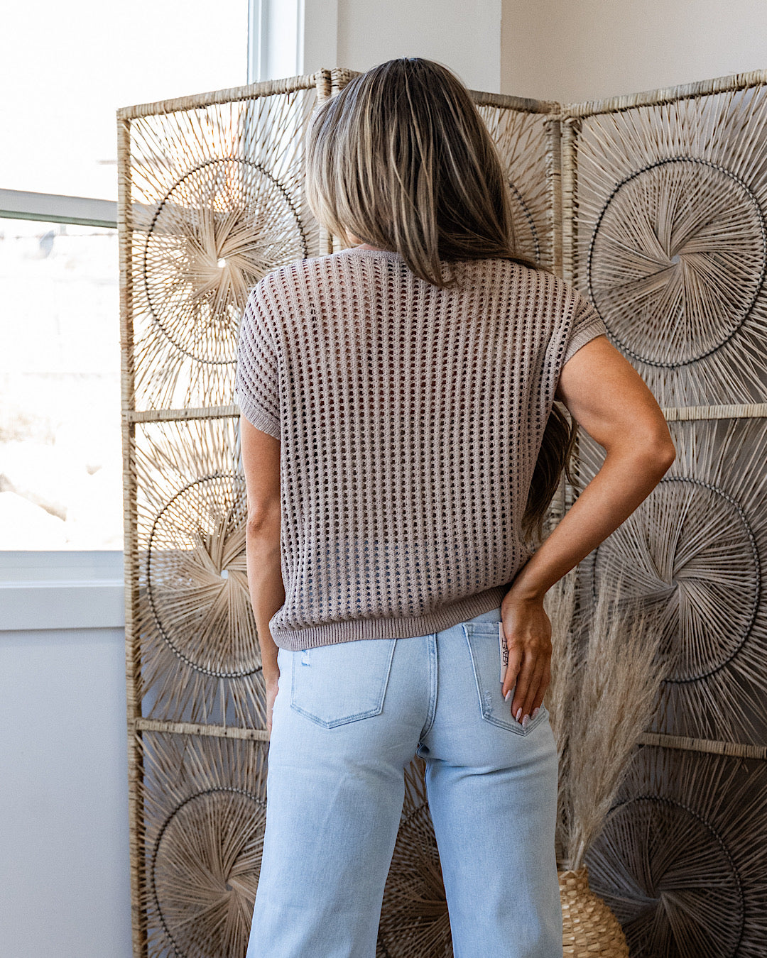 Darci Open Weave Top - Light Mocha Zenana