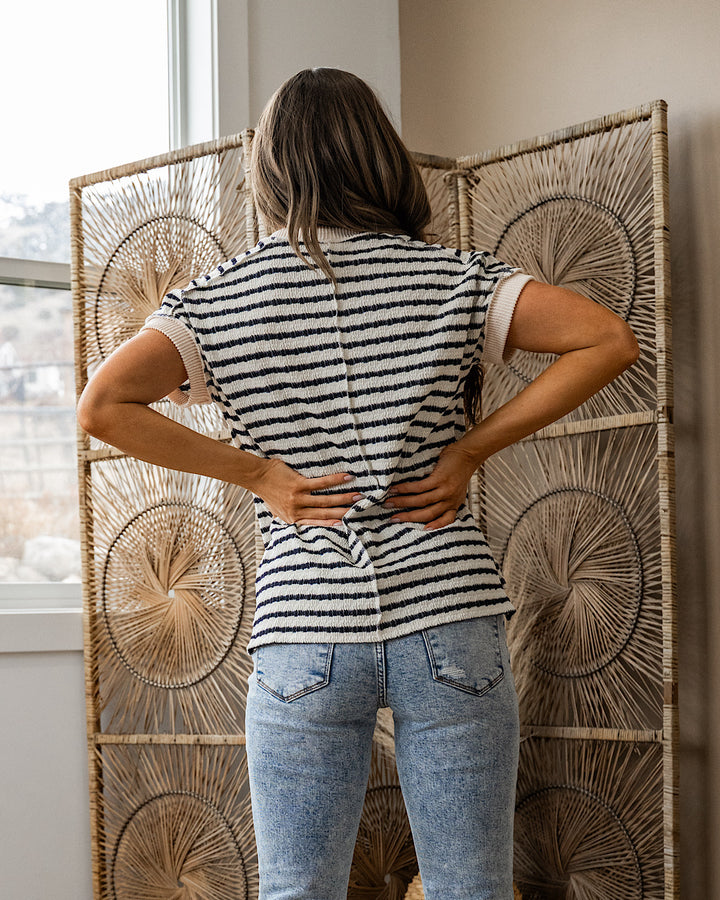 Jillian Textured Striped Top - Black 7th Ray