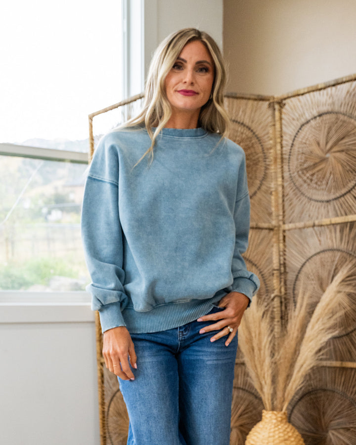 Boyfriend Crewneck Sweatshirt - Color Options Available! Zenana Blue Gray