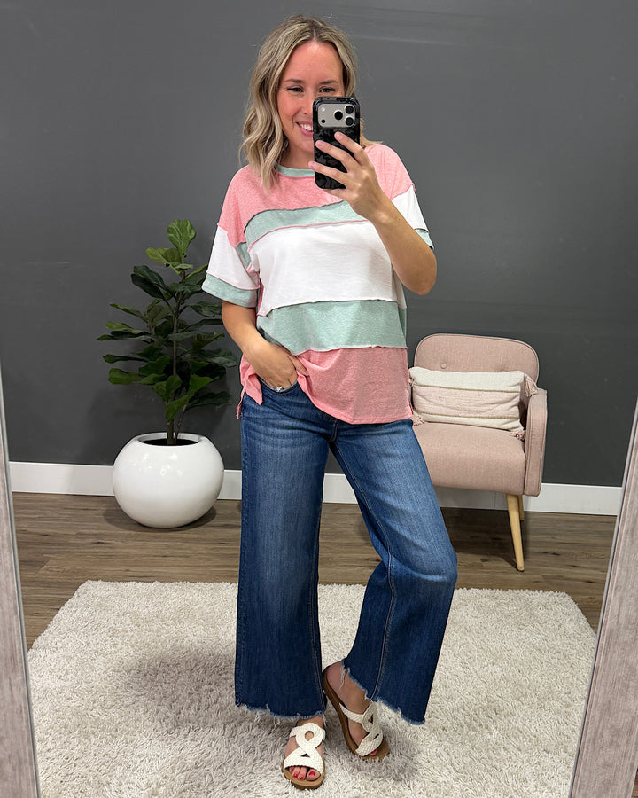 NEW! Savannah Color Block Top - Coral & Sage
