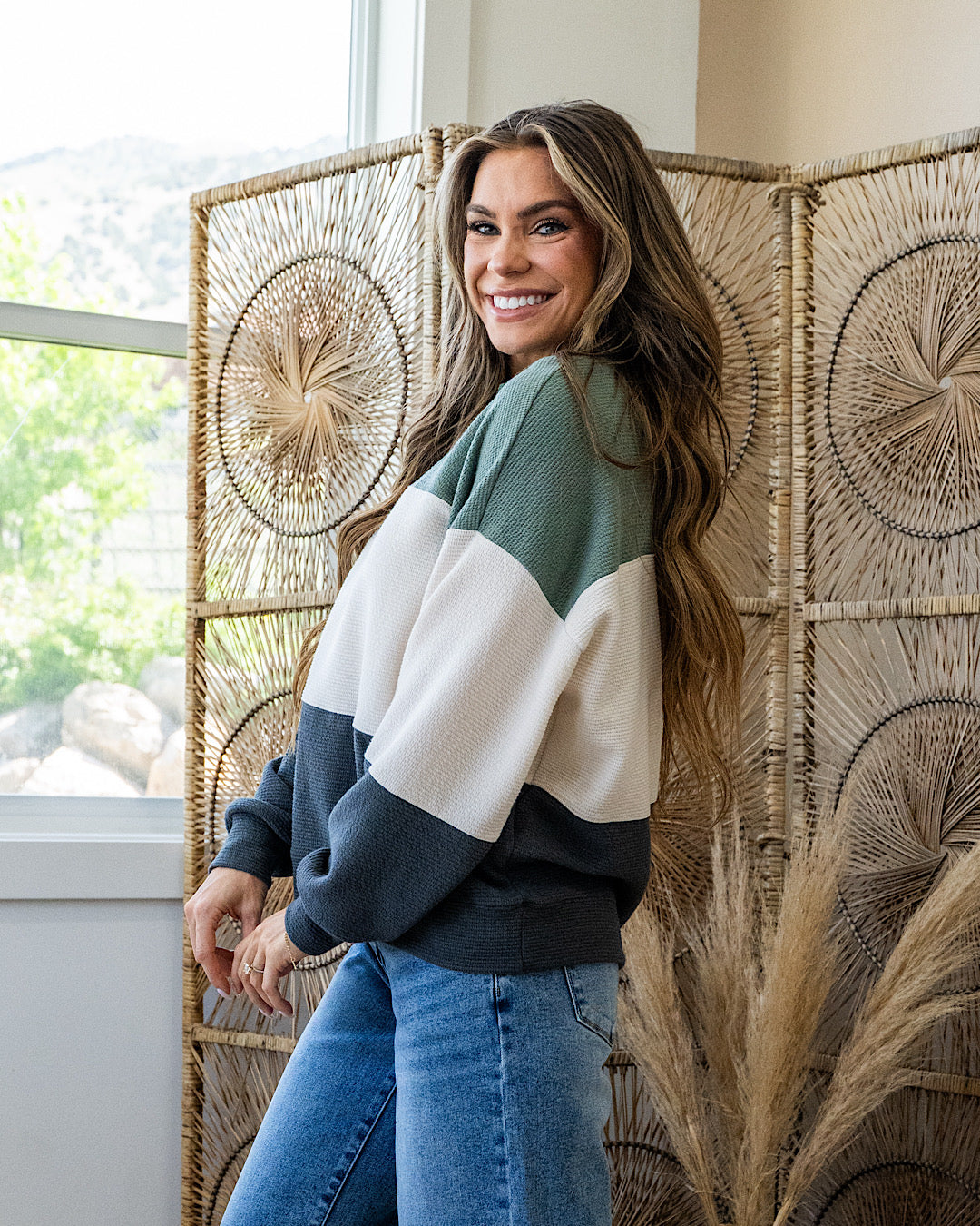 Penny Cloud Knit Color Block - Sage, Cream & Charcoal Tres Bien