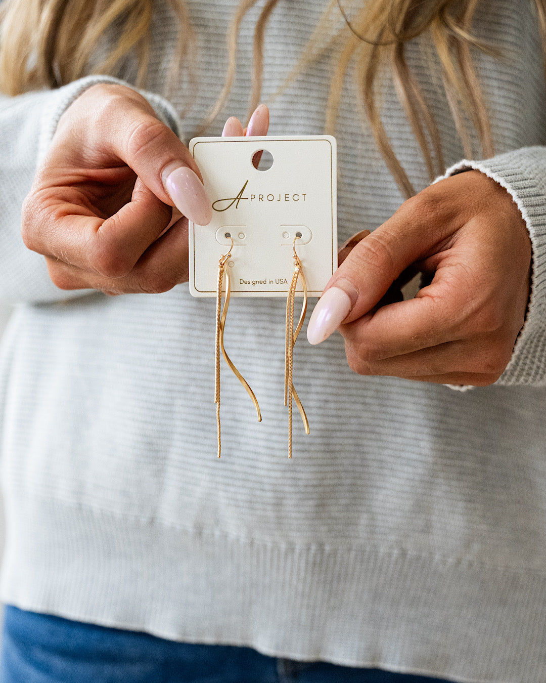 Wavy Bar and Chain Dangle Earrings - Color Options Available! Trendy Wholesale Gold