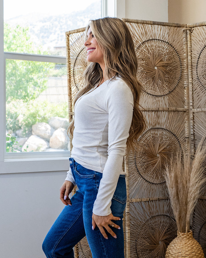 Cami Micro Ribbed Henley Top - Oatmeal Be Cool