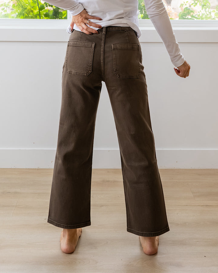 NEW! KanCan Carmine Slim Wide Leg Crop Jeans - Brown