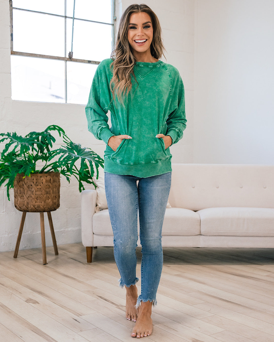 Girlfriend Crewneck Sweatshirt - Ash Kelly Green  Zenana   