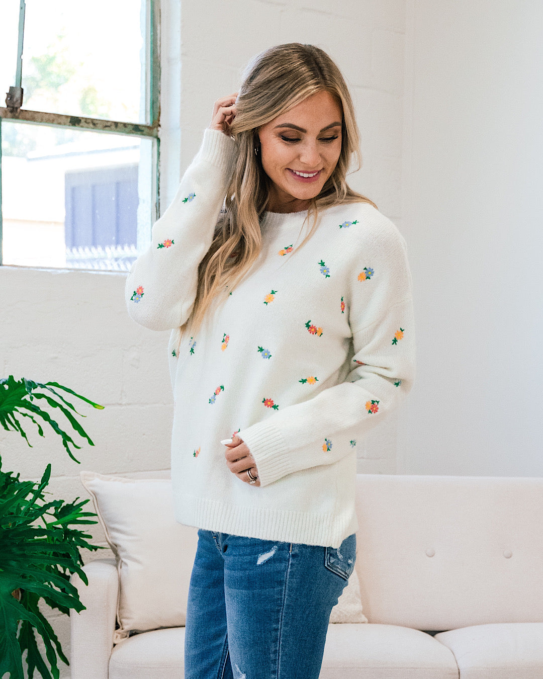 Nora Ivory Embroidered Daisy Sweater FINAL SALE  Lovely Melody   