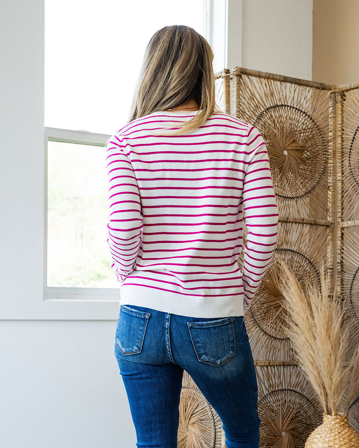 Camila Striped Crewneck Sweater - Hot Pink  Staccato   