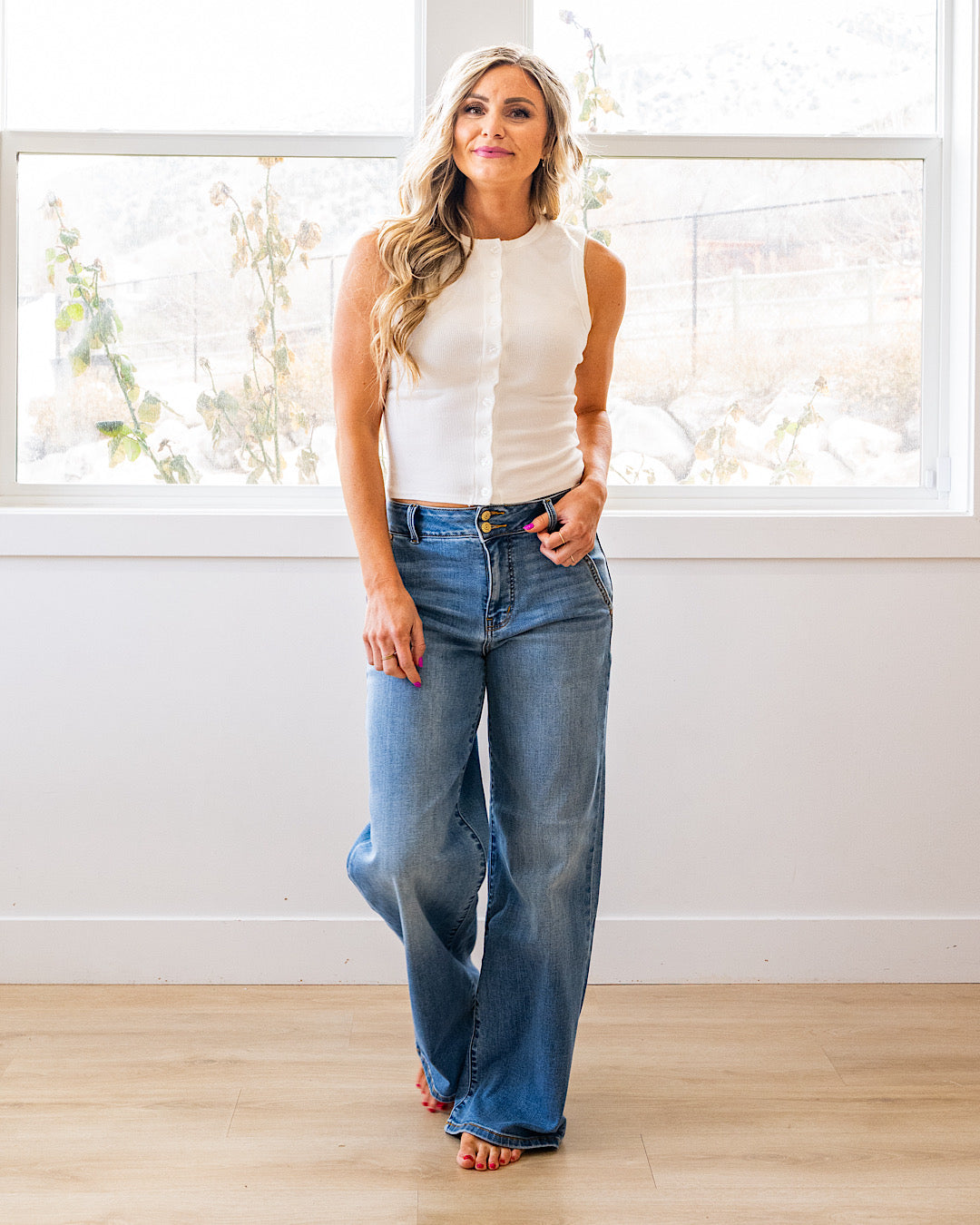 NEW! Alayna Button Down Tank Top - White Mine
