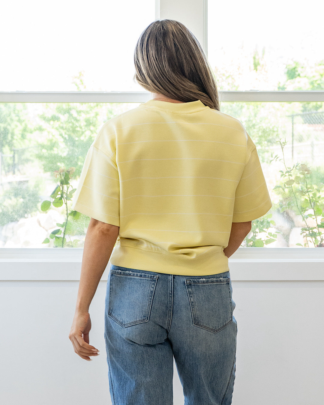 NEW! Macey Scuba Fabric Striped Top - Lemon & Cream