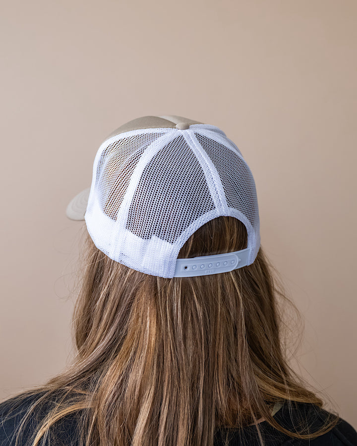 NEW! Game Day Khaki and White Trucker Hat Southern Bliss