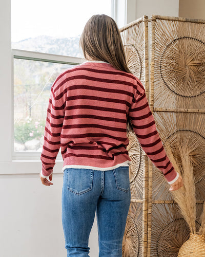 NEW! Ruth Contrasting Striped Sweater - Berry Staccato