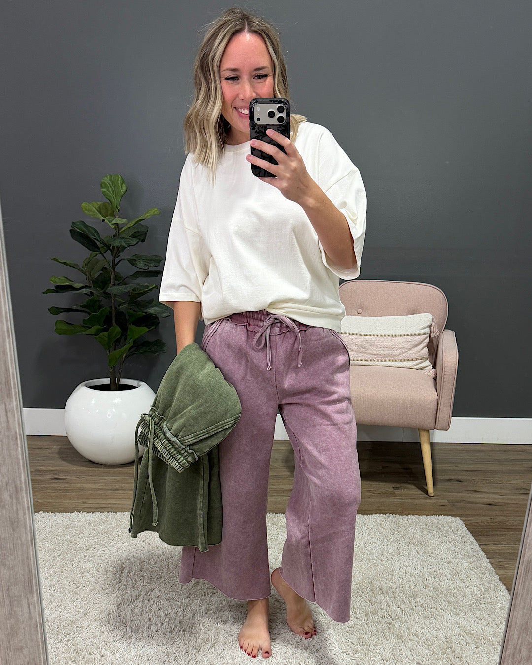 NEW! Cropped Wide Leg Comfy Pants - Light Olive Zenana