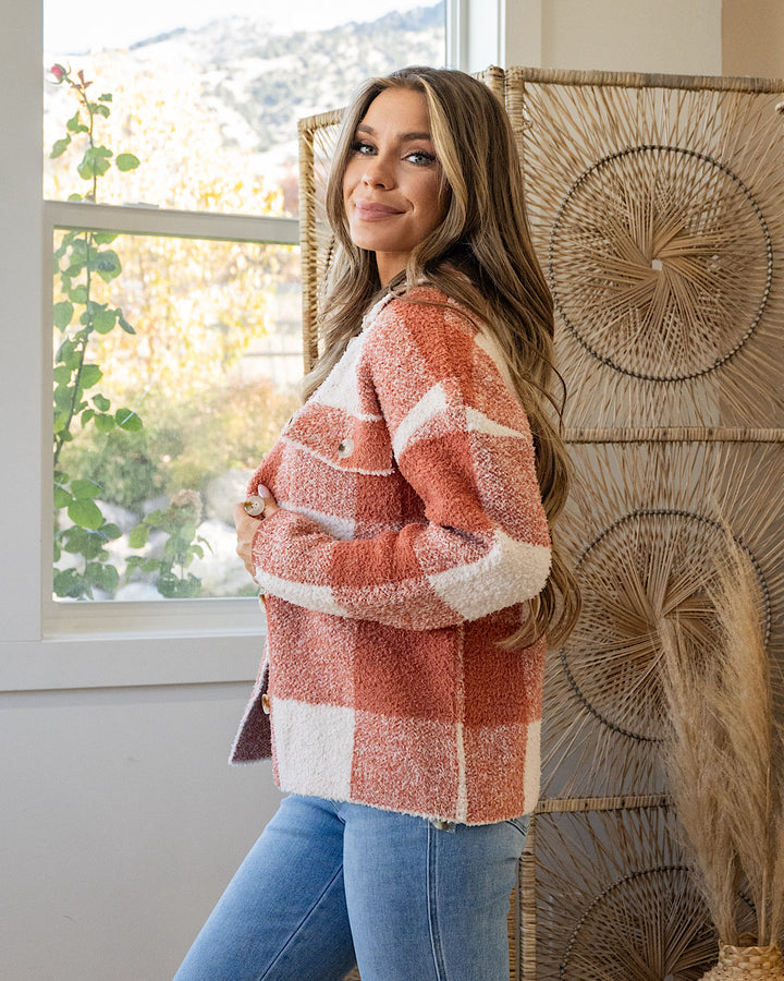 Fall Dreams Plaid Blanket Shacket - Rust Staccato