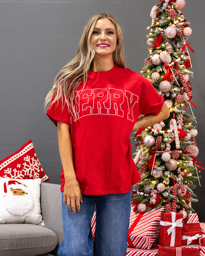 NEW! Merry Oversized Tee - Red FINAL SALE Tres Bien