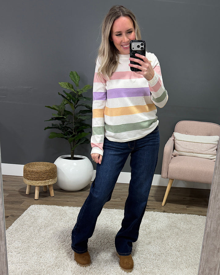 NEW! Kelsey Multi Color Striped Fine Knit Sweater - Pink & Lavender Staccato