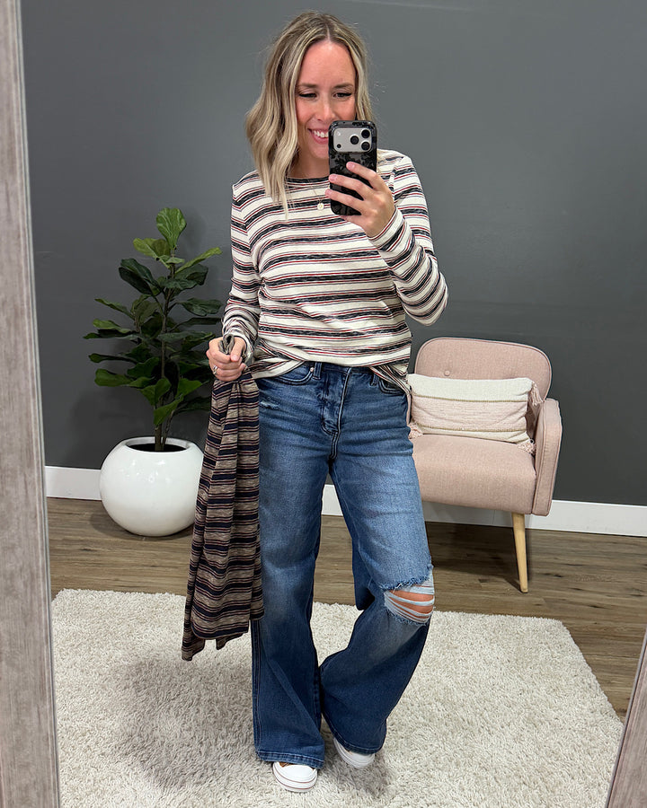 NEW! Alexa Multi Striped Top - Olive, Navy & Burgundy