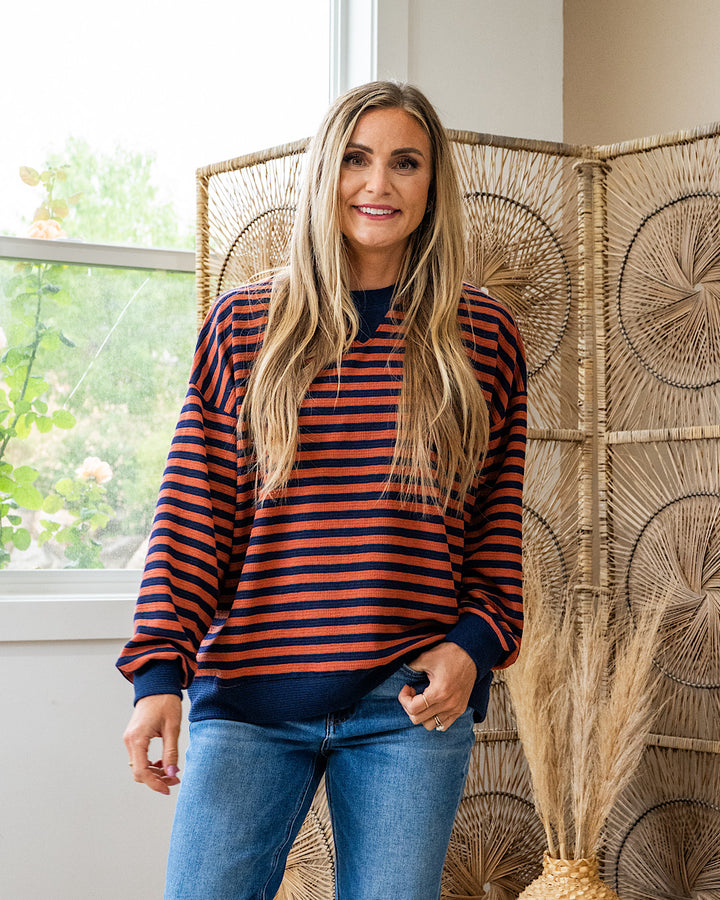 Can't Explain Striped Cloud Knit Sweatshirt - Navy & Rust Tres Bien