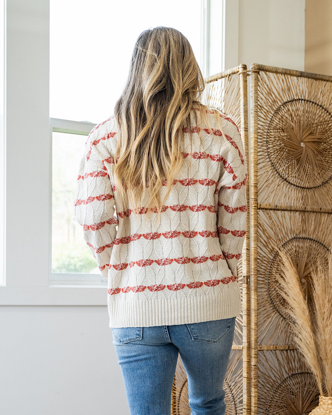 Melanie Oatmeal and Rust Diamond Weave Sweater  Staccato   