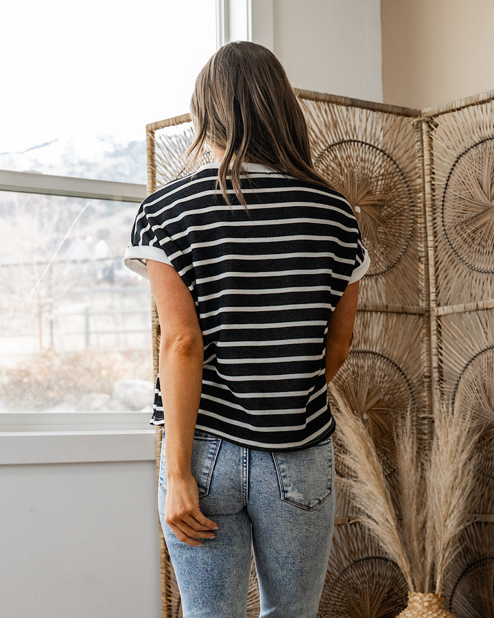 Nina Faded Striped Drop Shoulder Top - Black SALE Lovely Melody