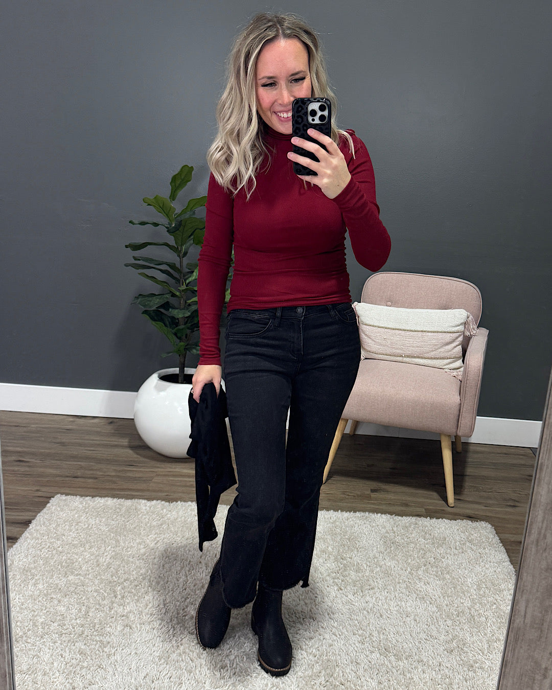 Meg Micro Ribbed Turtleneck Top - Black Zutter